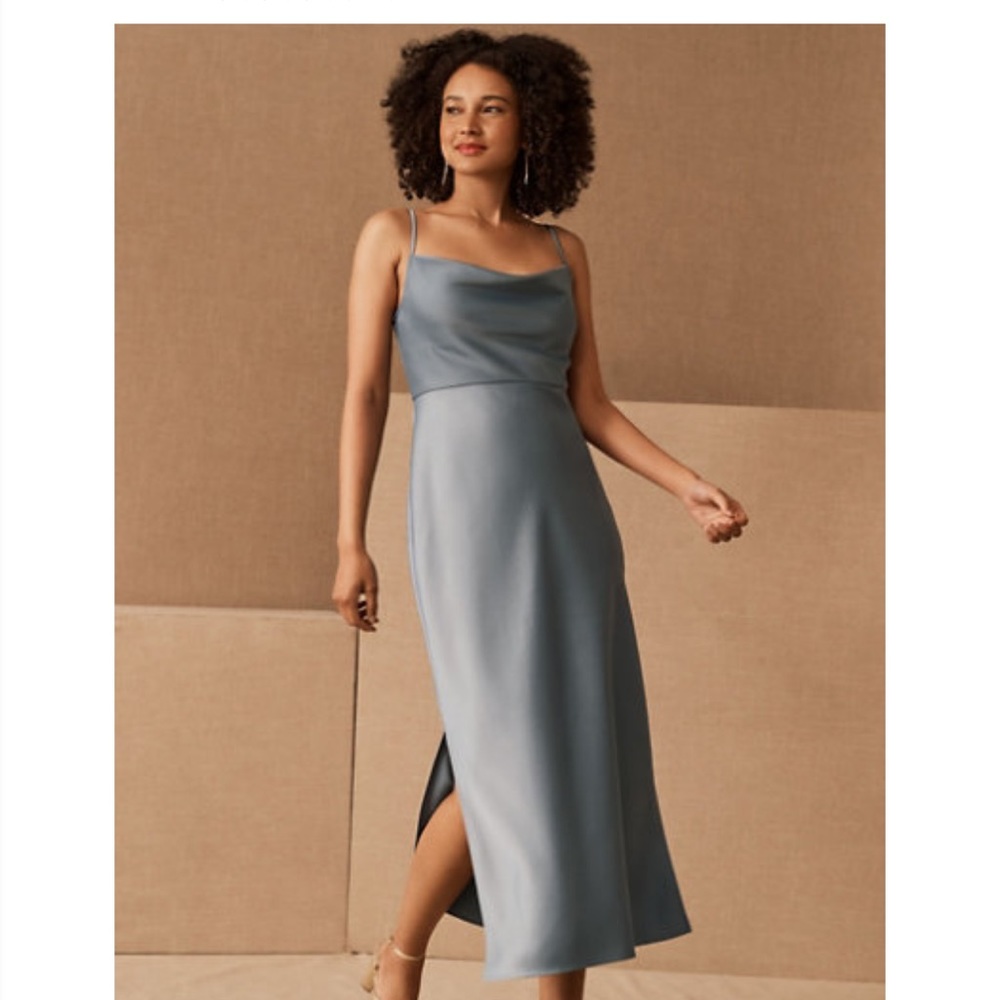 BHLDN Cali Satin Charmeuse Midi Dress- dusty blue